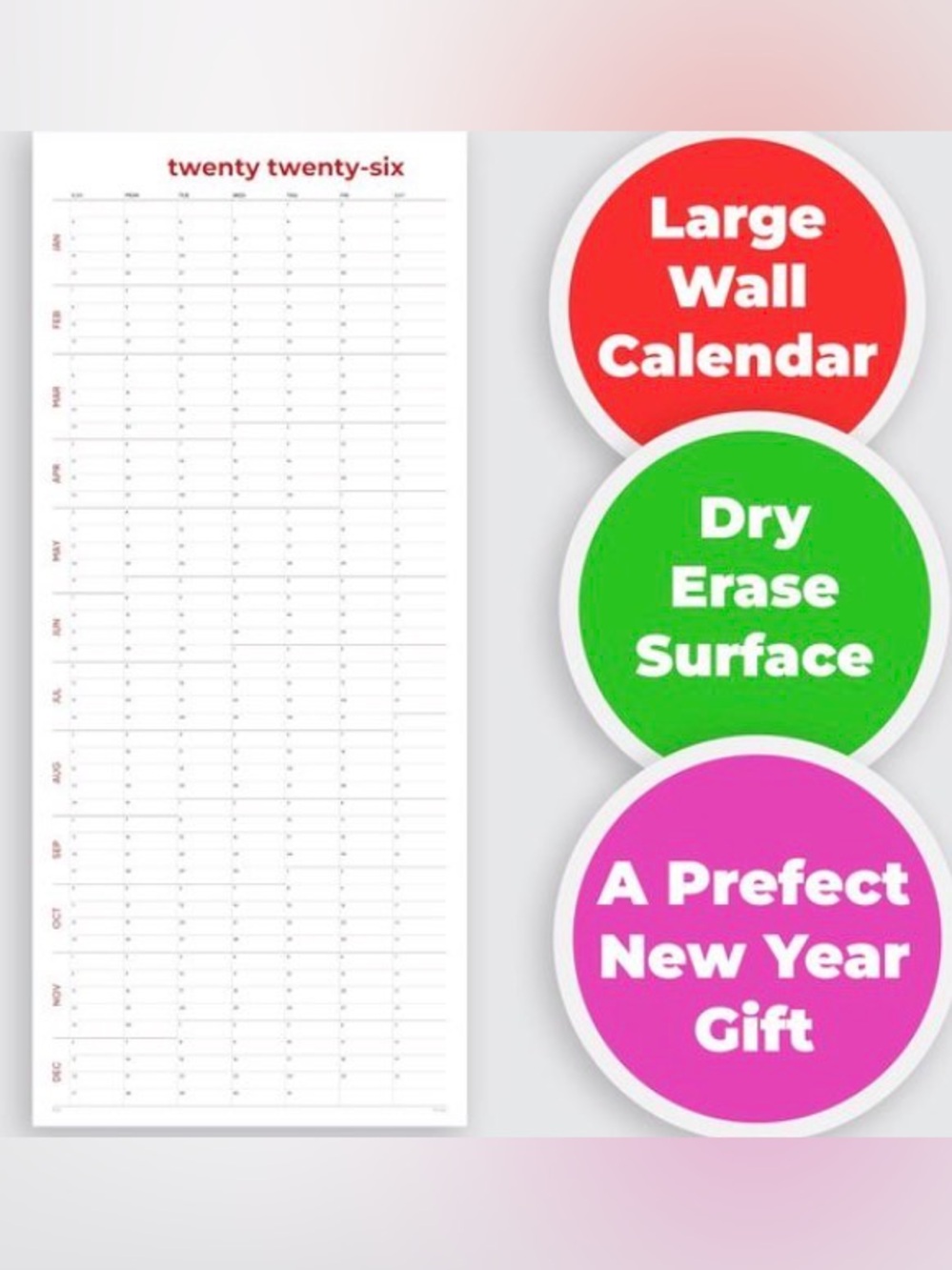 NWT 2026 Large Dry Erase Wall Calendar - Home Office Planner